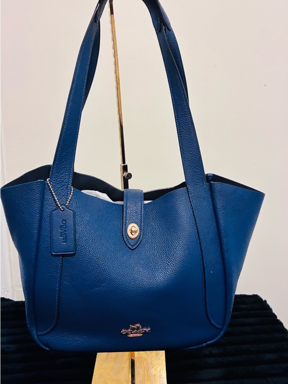 Coach Pebbled Leather Tote in Deep Blue